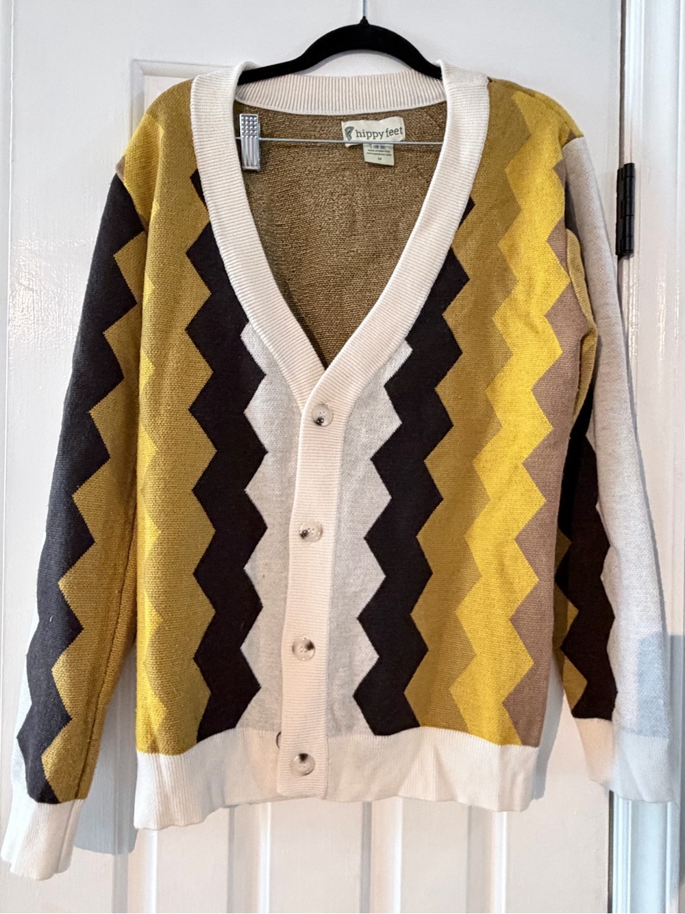 Hippy Feet Women's Zigzag Button-Front Cardigan - Yellow & Brown